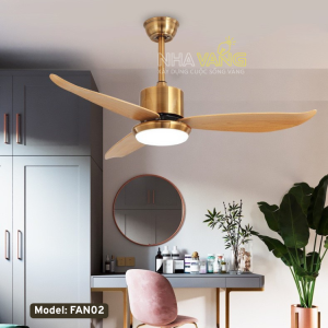QUẠT TRẦN ĐÈN 3 CÁNH GỖ THÂN VÀNG CAO CẤP FAN-02