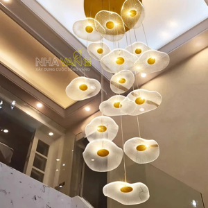 ĐÈN THẢ TRẦN THỦY TINH TẠO HÌNH LÁ SEN HTK-035